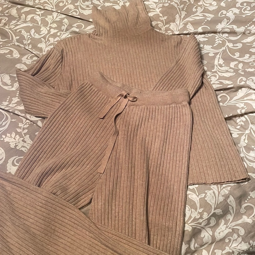 Cozy Ribbed Knit Tan Jumpsuit
